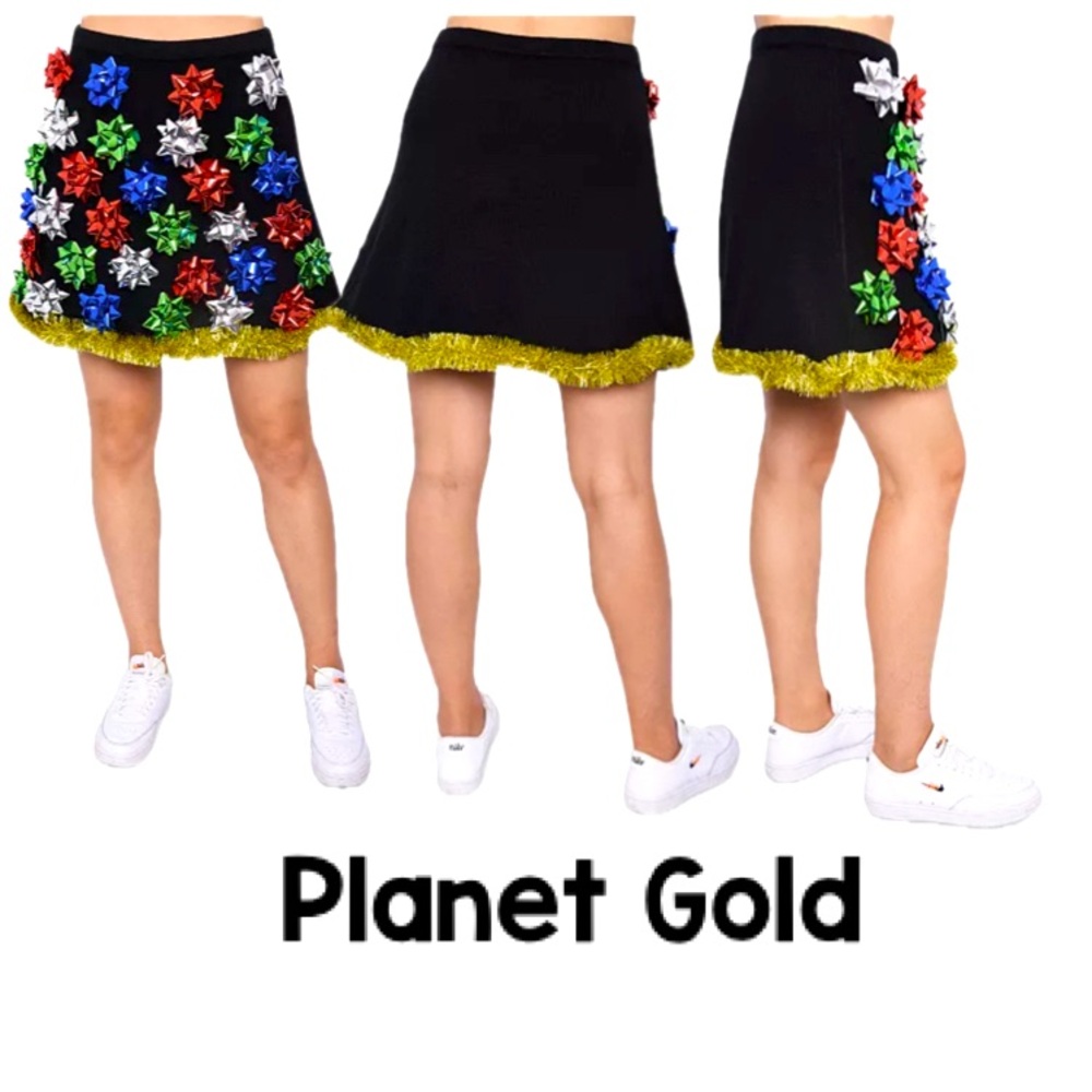 PLANET GOLD Christmas Bow Embellished Sweater Mini Skirt Size XS